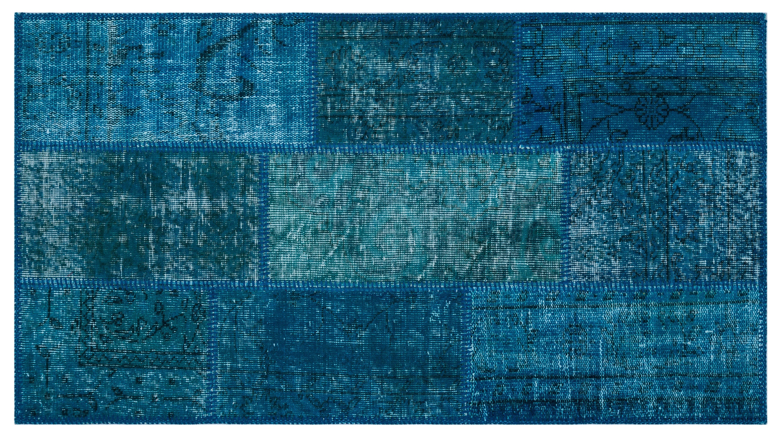 Turquoise  Over Dyed Patchwork Unique Rug 2'7'' x 4'11'' ft 80 x 150 cm