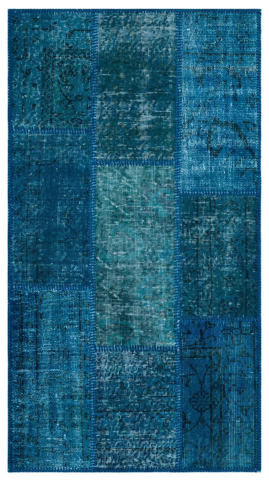 Turquoise  Over Dyed Patchwork Unique Rug 2'7'' x 4'11'' ft 80 x 150 cm