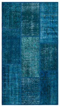 Turquoise  Over Dyed Patchwork Unique Rug 2'7'' x 4'11'' ft 80 x 150 cm