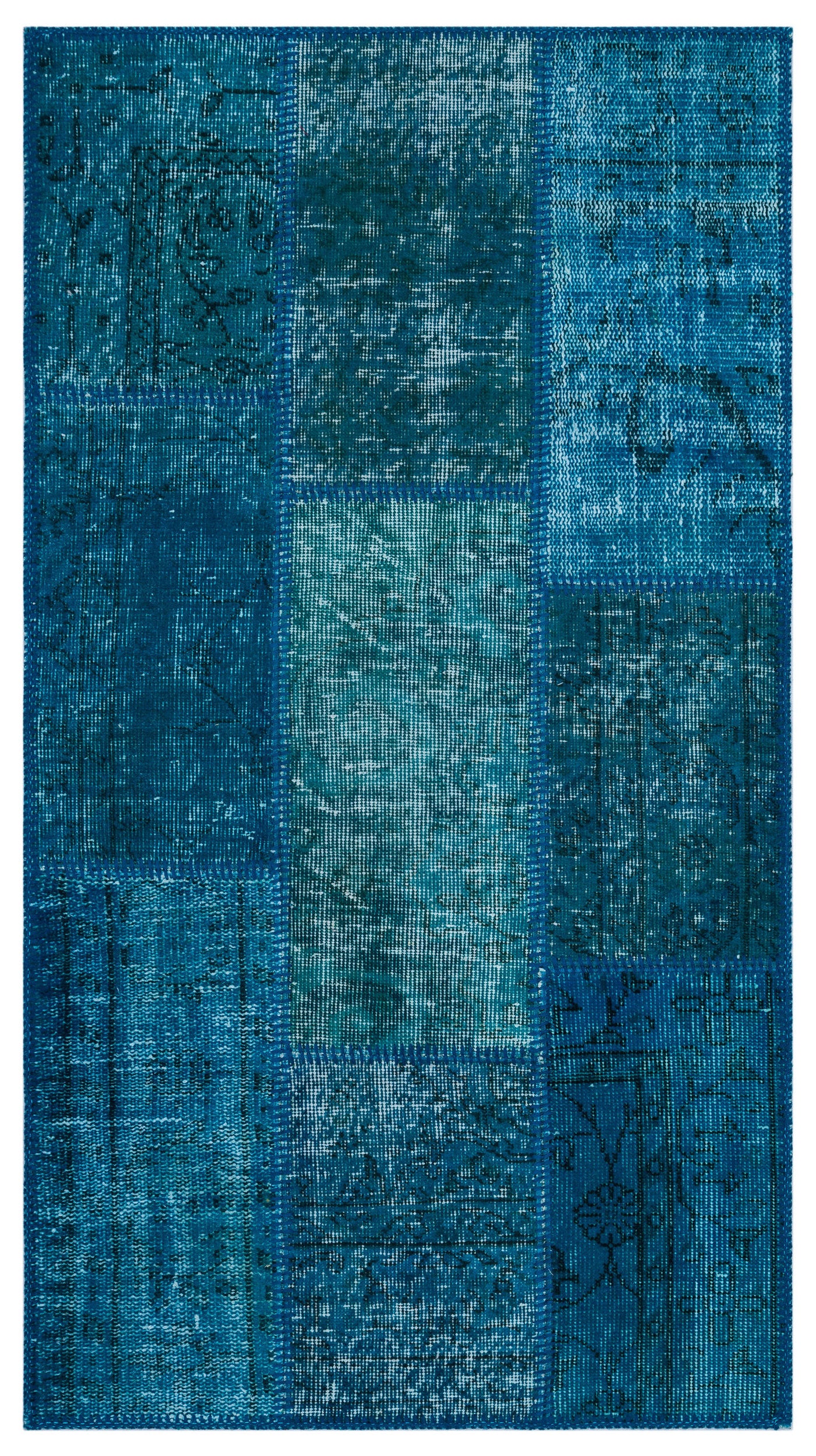 Turquoise  Over Dyed Patchwork Unique Rug 2'7'' x 4'11'' ft 80 x 150 cm