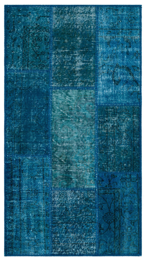 Turquoise  Over Dyed Patchwork Unique Rug 2'7'' x 4'11'' ft 80 x 150 cm