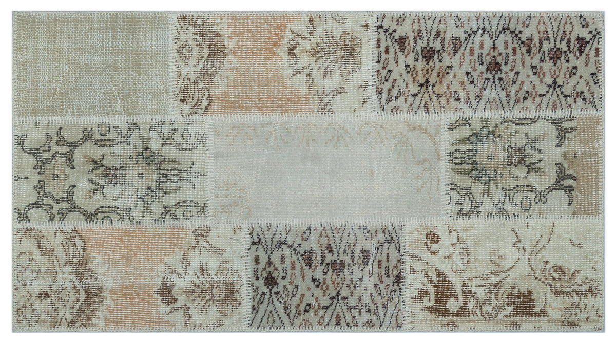 Beige Over Dyed Patchwork Unique Rug 2&#39;7&#39;&#39; x 4&#39;11&#39;&#39; ft 80 x 150 cm