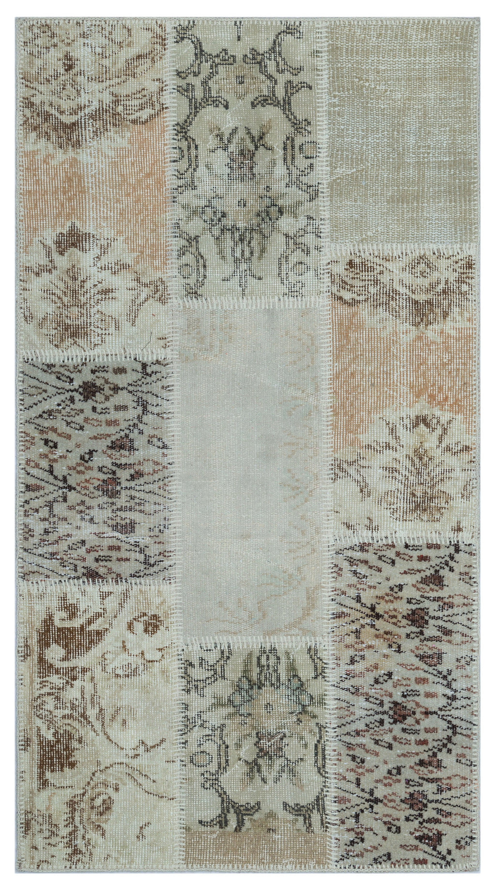 Beige Over Dyed Patchwork Unique Rug 2'7'' x 4'11'' ft 80 x 150 cm