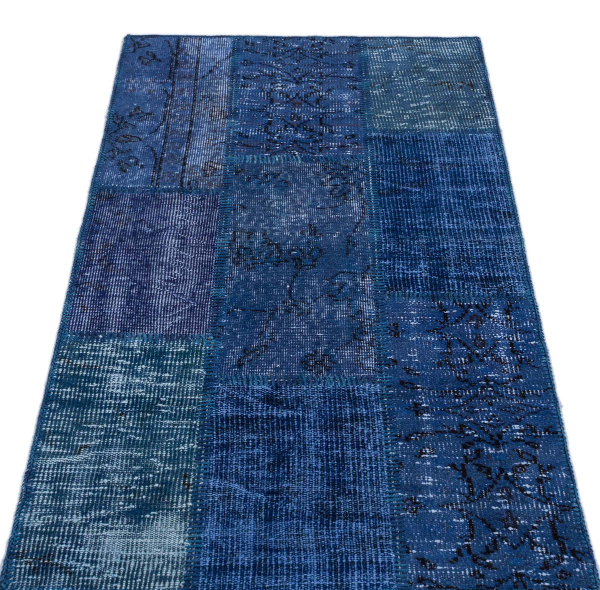 Blue Over Dyed Patchwork Unique Rug 2&#39;7&#39;&#39; x 4&#39;11&#39;&#39; ft 80 x 150 cm