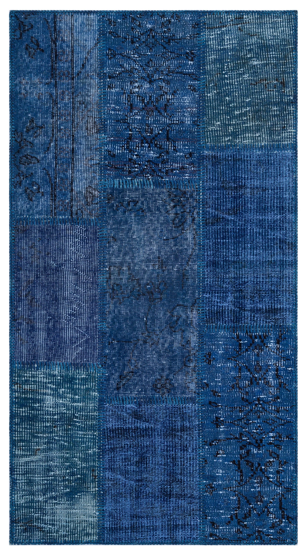 Blue Over Dyed Patchwork Unique Rug 2&#39;7&#39;&#39; x 4&#39;11&#39;&#39; ft 80 x 150 cm