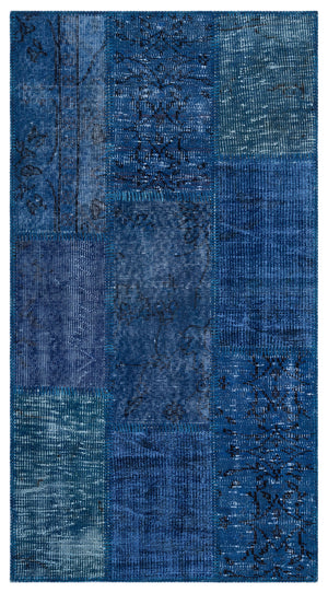 Blue Over Dyed Patchwork Unique Rug 2'7'' x 4'11'' ft 80 x 150 cm