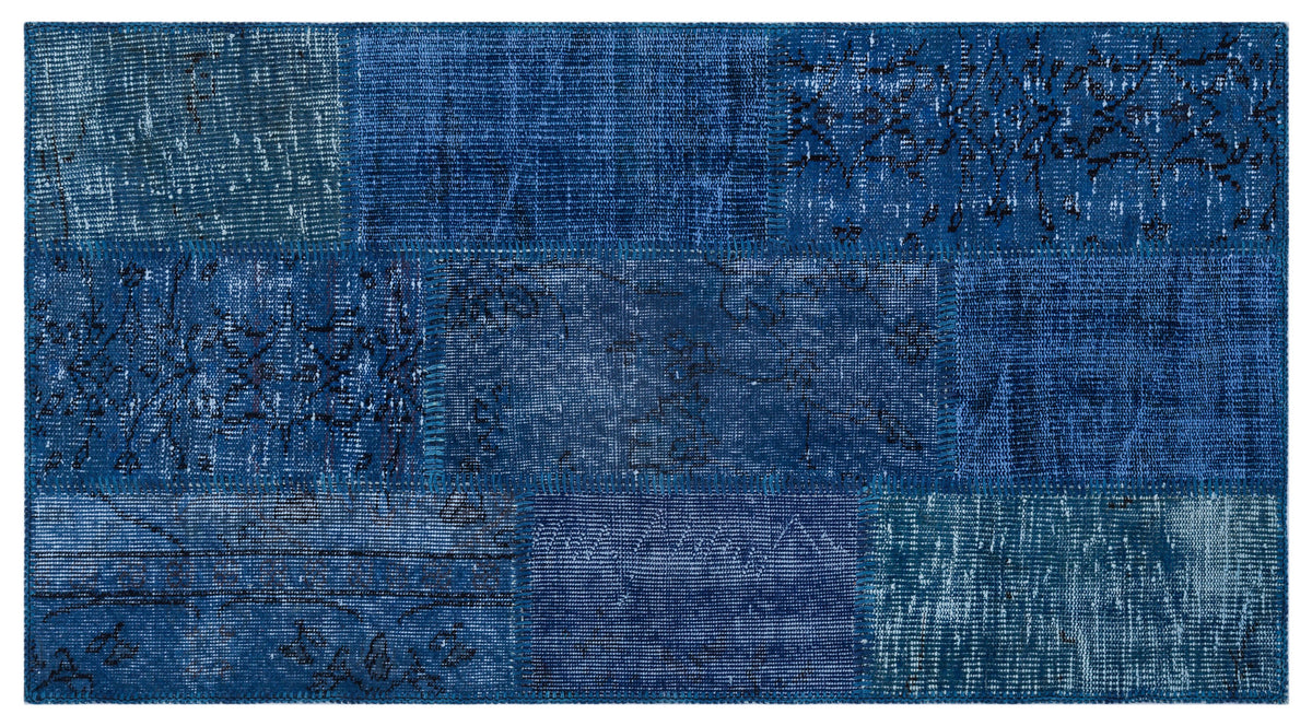 Blue Over Dyed Patchwork Unique Rug 2&#39;7&#39;&#39; x 4&#39;11&#39;&#39; ft 80 x 150 cm