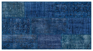 Blue Over Dyed Patchwork Unique Rug 2'7'' x 4'11'' ft 80 x 150 cm