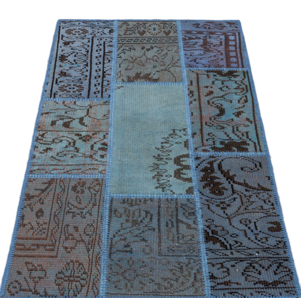 Blue Over Dyed Patchwork Unique Rug 2'7'' x 4'11'' ft 80 x 150 cm
