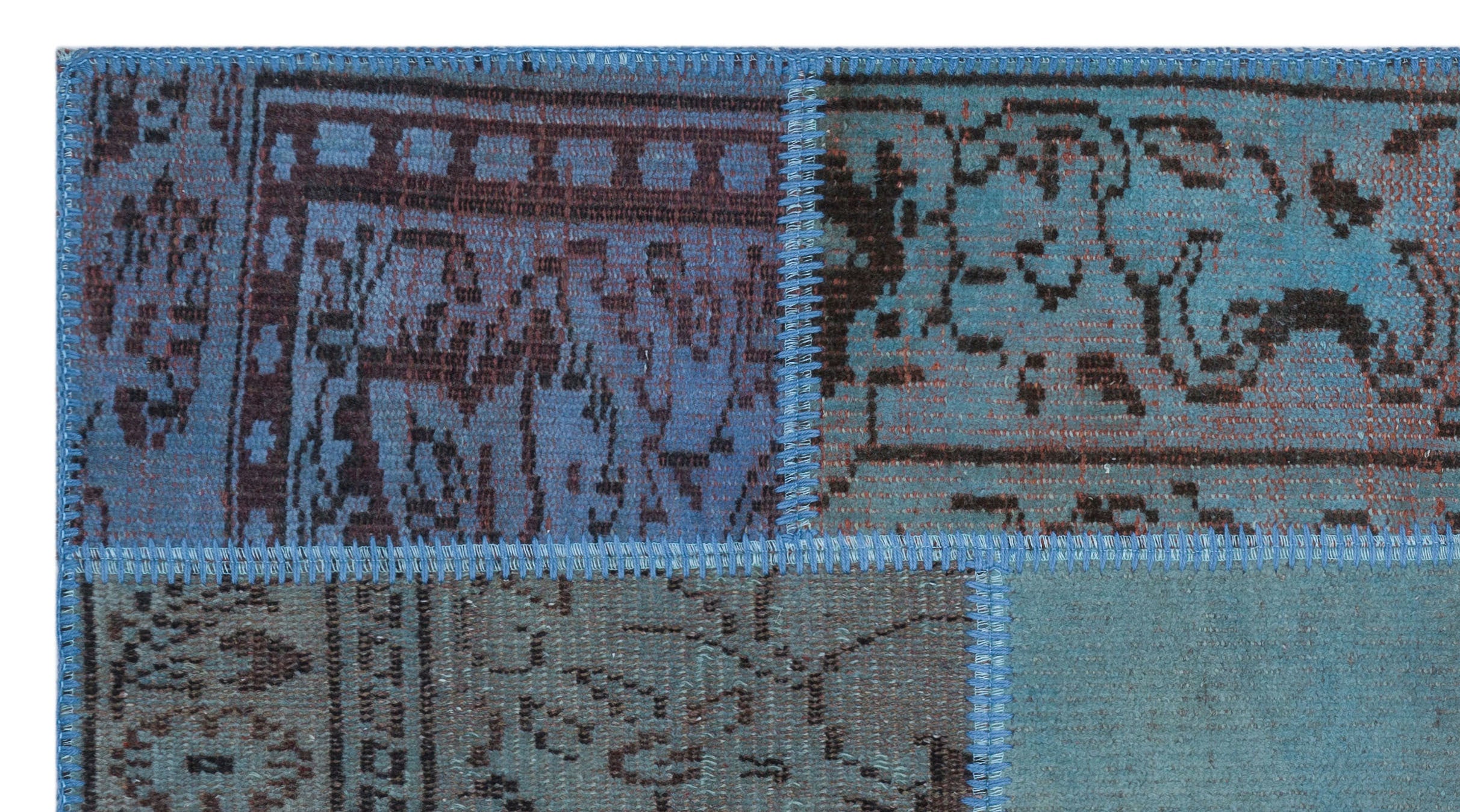Blue Over Dyed Patchwork Unique Rug 2'7'' x 4'11'' ft 80 x 150 cm