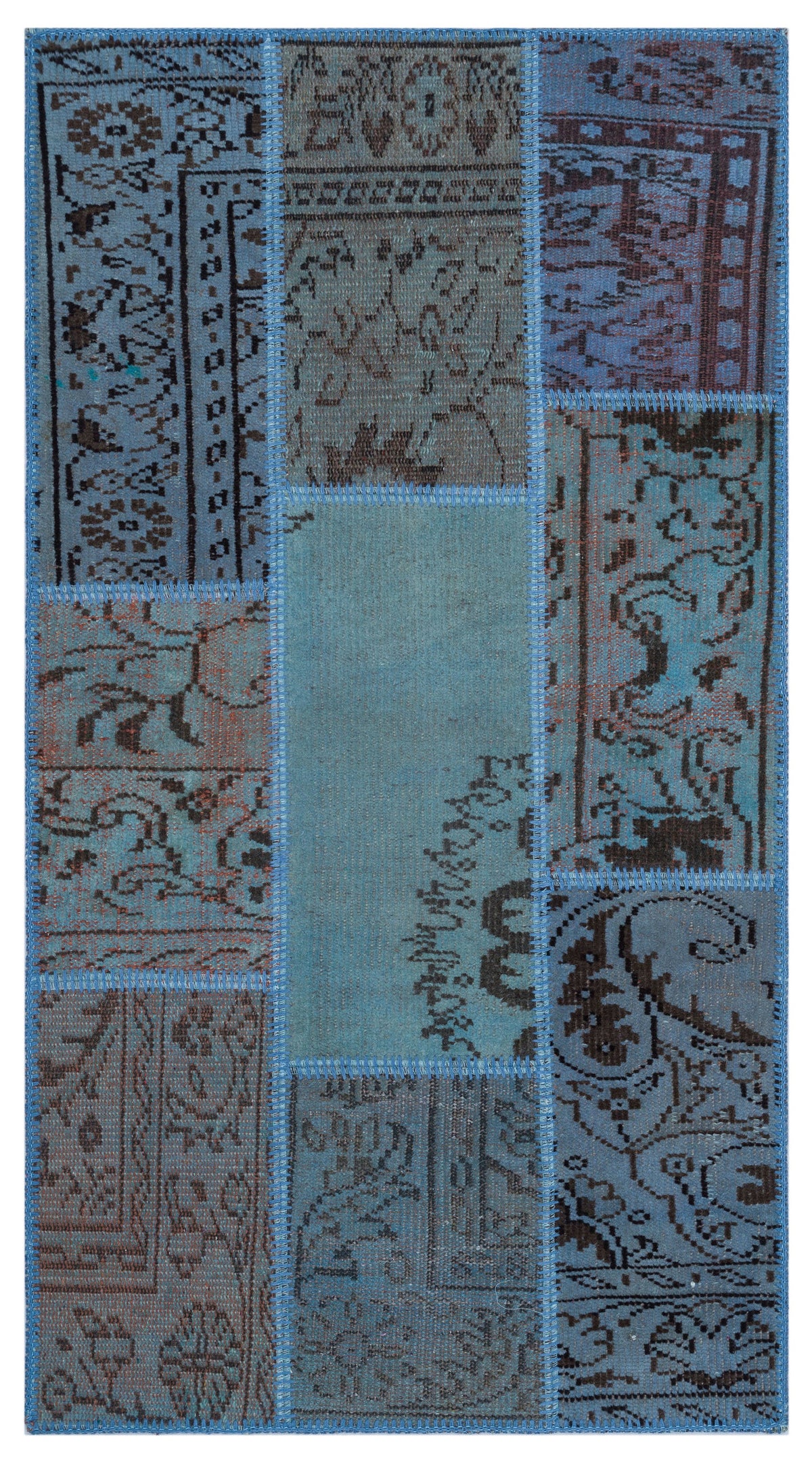 Blue Over Dyed Patchwork Unique Rug 2&#39;7&#39;&#39; x 4&#39;11&#39;&#39; ft 80 x 150 cm