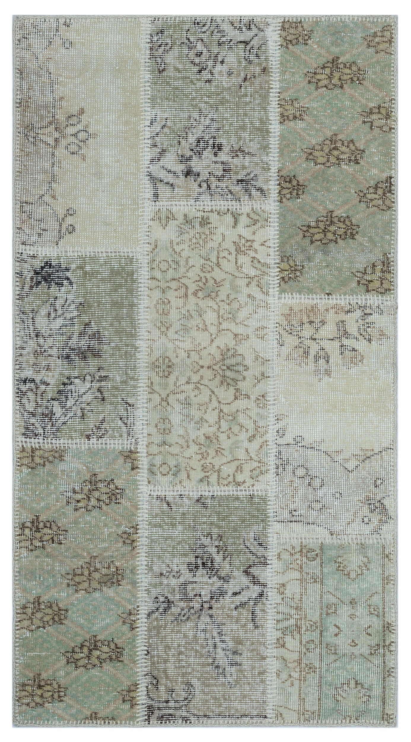 Beige Over Dyed Patchwork Unique Rug 2'7'' x 4'11'' ft 80 x 150 cm