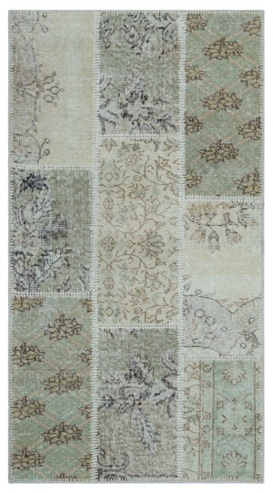 Beige Over Dyed Patchwork Unique Rug 2'7'' x 4'11'' ft 80 x 150 cm