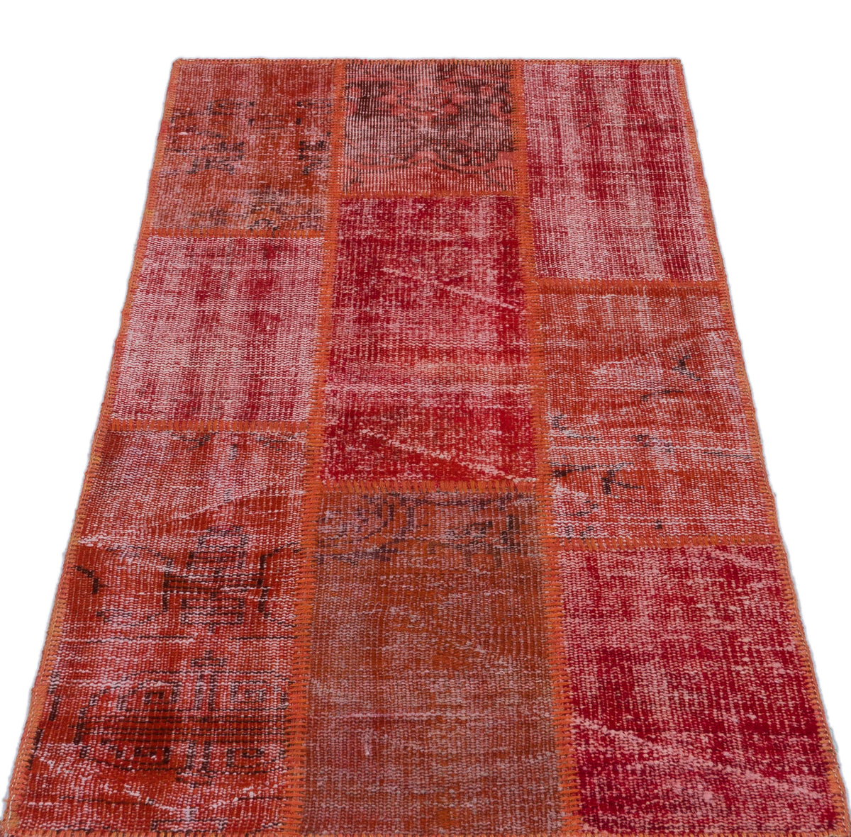 Red Over Dyed Patchwork Unique Rug 2&#39;7&#39;&#39; x 4&#39;11&#39;&#39; ft 80 x 150 cm