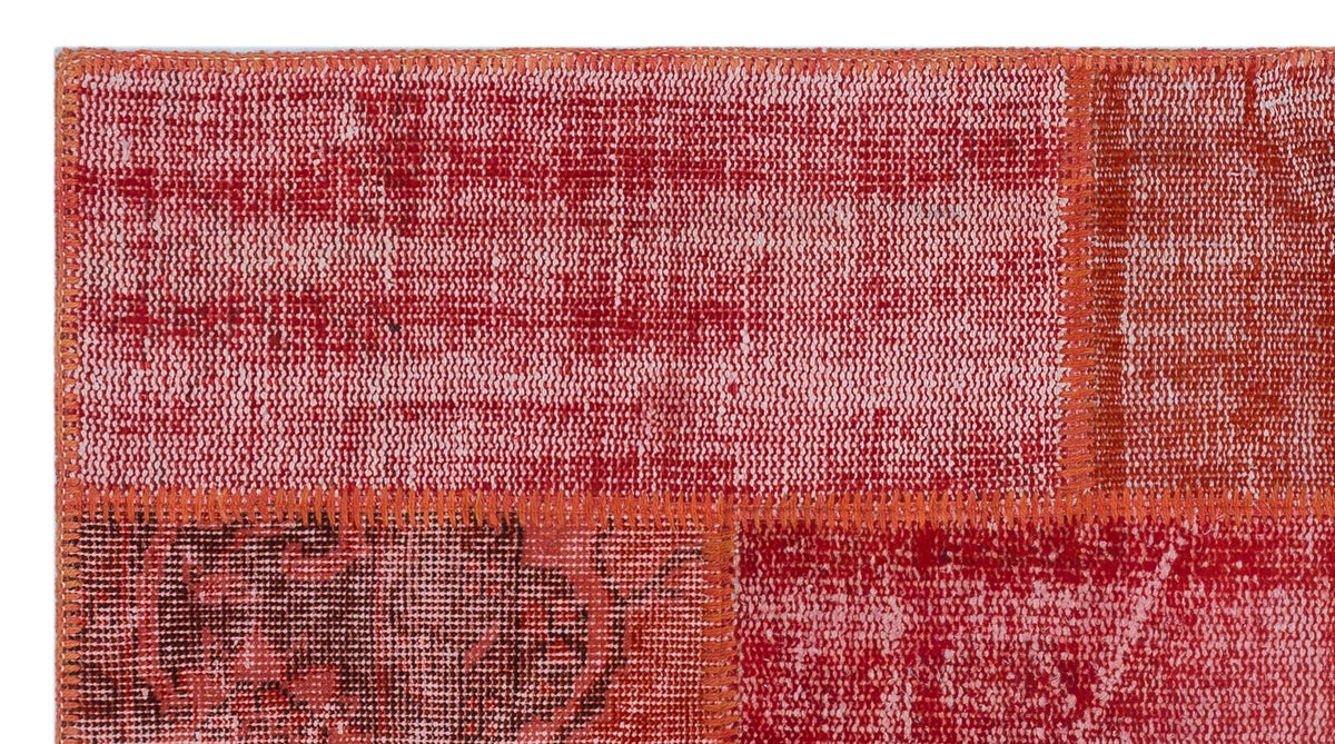 Red Over Dyed Patchwork Unique Rug 2&#39;7&#39;&#39; x 4&#39;11&#39;&#39; ft 80 x 150 cm