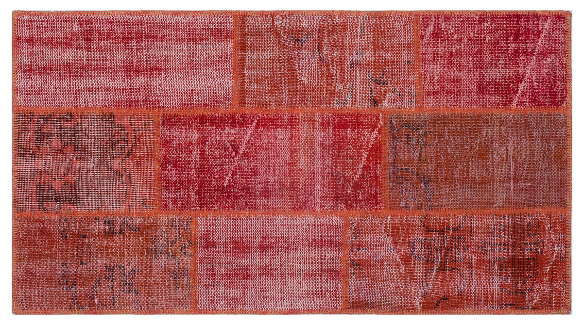 Red Over Dyed Patchwork Unique Rug 2&#39;7&#39;&#39; x 4&#39;11&#39;&#39; ft 80 x 150 cm
