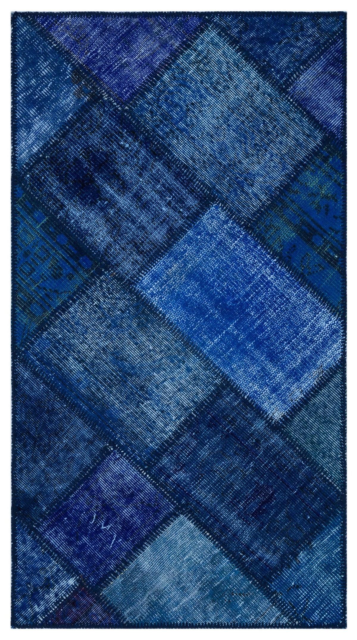 Blue Over Dyed Patchwork Unique Rug 2&#39;7&#39;&#39; x 4&#39;11&#39;&#39; ft 80 x 150 cm