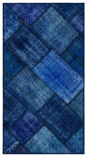 Blue Over Dyed Patchwork Unique Rug 2'7'' x 4'11'' ft 80 x 150 cm