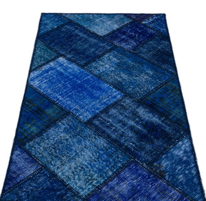 Blue Over Dyed Patchwork Unique Rug 2'7'' x 4'11'' ft 80 x 150 cm