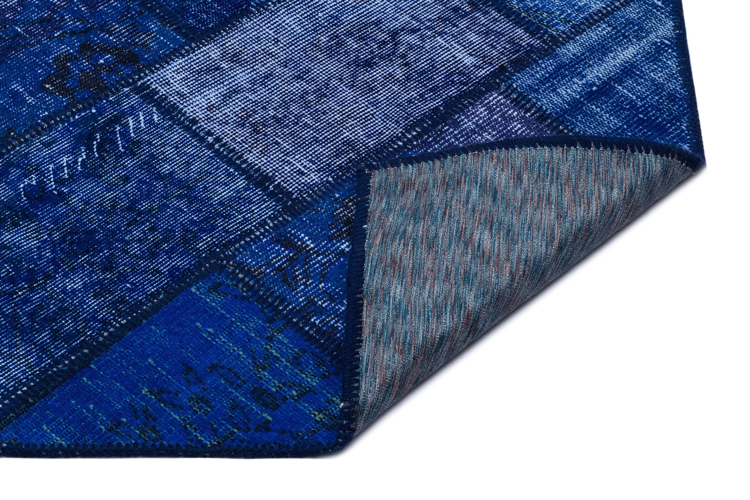 Blue Over Dyed Patchwork Unique Rug 2'7'' x 4'11'' ft 80 x 150 cm