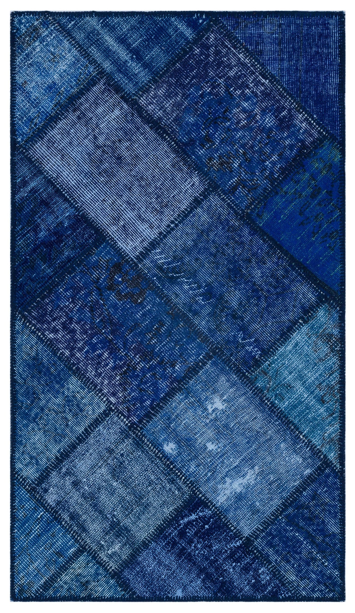 Blue Over Dyed Patchwork Unique Rug 2&#39;7&#39;&#39; x 4&#39;11&#39;&#39; ft 80 x 150 cm