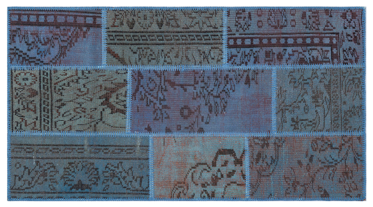 Blue Over Dyed Patchwork Unique Rug 2&#39;7&#39;&#39; x 4&#39;11&#39;&#39; ft 80 x 150 cm
