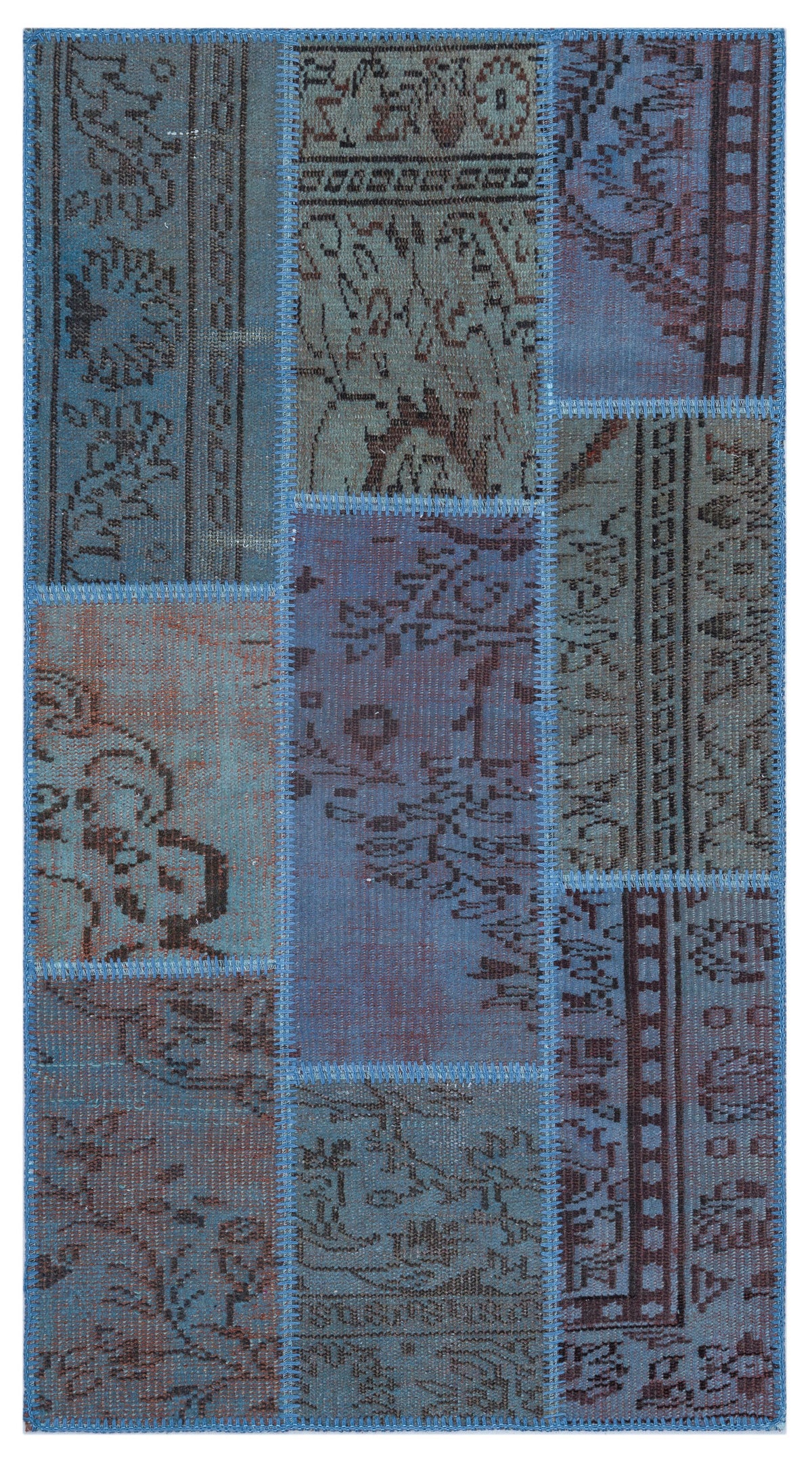 Blue Over Dyed Patchwork Unique Rug 2&#39;7&#39;&#39; x 4&#39;11&#39;&#39; ft 80 x 150 cm