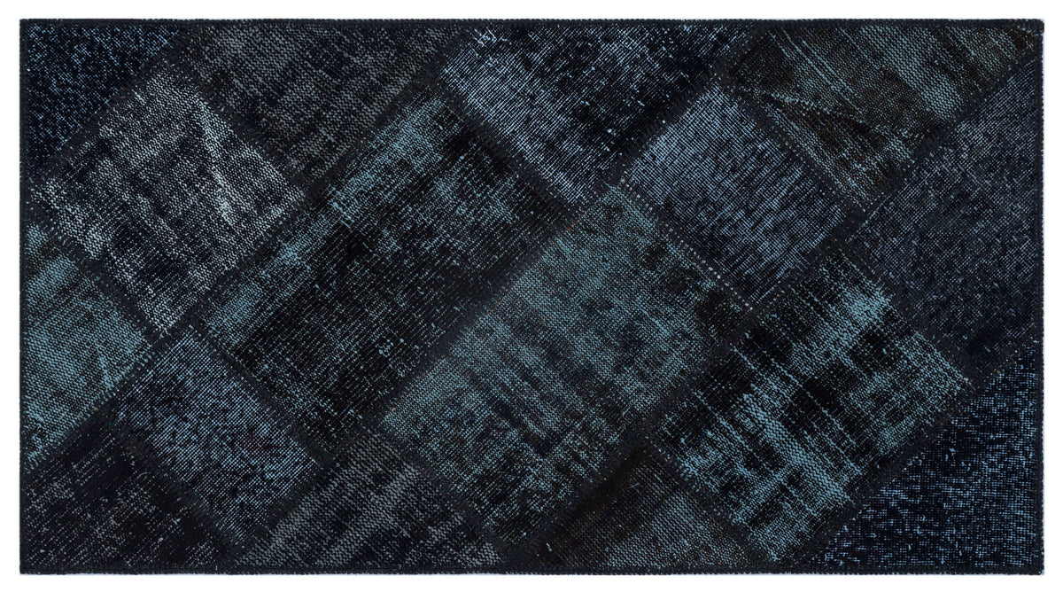 Black Over Dyed Patchwork Unique Rug 2&#39;7&#39;&#39; x 4&#39;11&#39;&#39; ft 80 x 150 cm