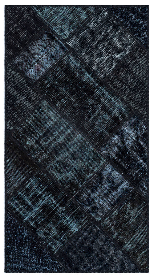 Black Over Dyed Patchwork Unique Rug 2'7'' x 4'11'' ft 80 x 150 cm