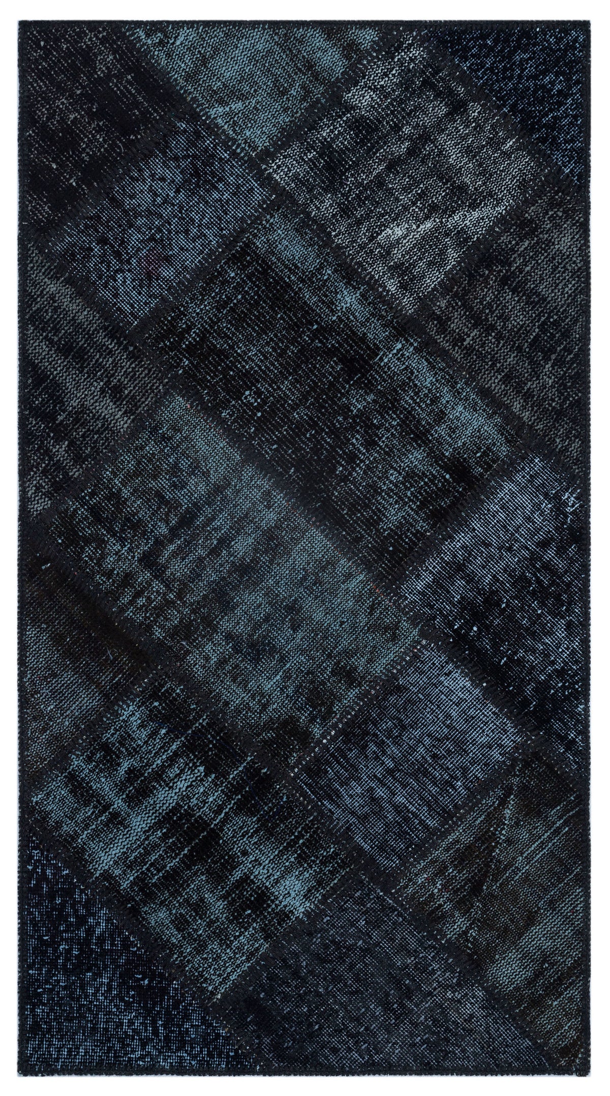Black Over Dyed Patchwork Unique Rug 2&#39;7&#39;&#39; x 4&#39;11&#39;&#39; ft 80 x 150 cm