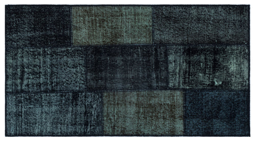Black Over Dyed Patchwork Unique Rug 2'7'' x 4'11'' ft 80 x 150 cm