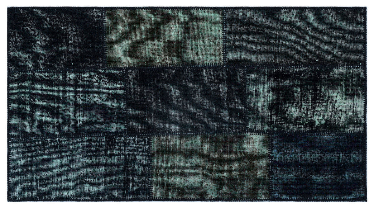 Black Over Dyed Patchwork Unique Rug 2&#39;7&#39;&#39; x 4&#39;11&#39;&#39; ft 80 x 150 cm