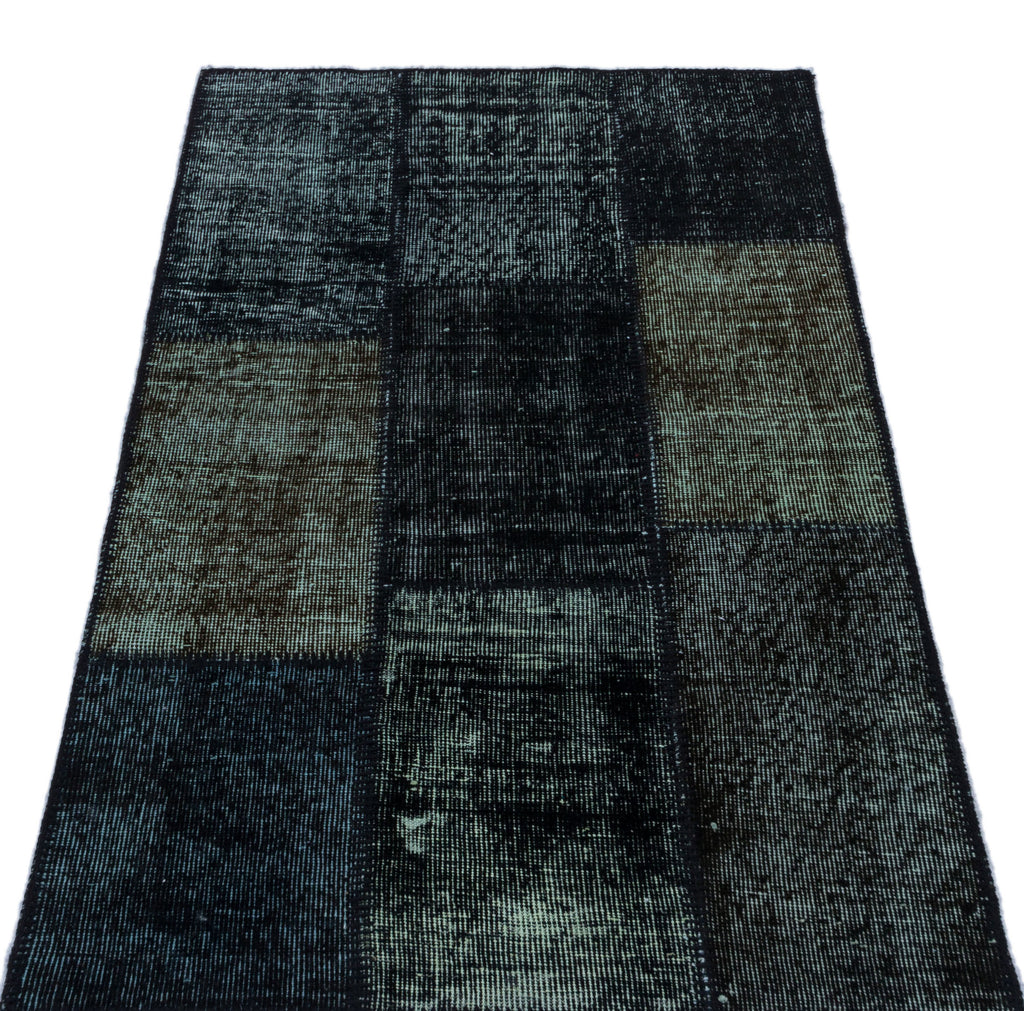 Black Over Dyed Patchwork Unique Rug 2'7'' x 4'11'' ft 80 x 150 cm