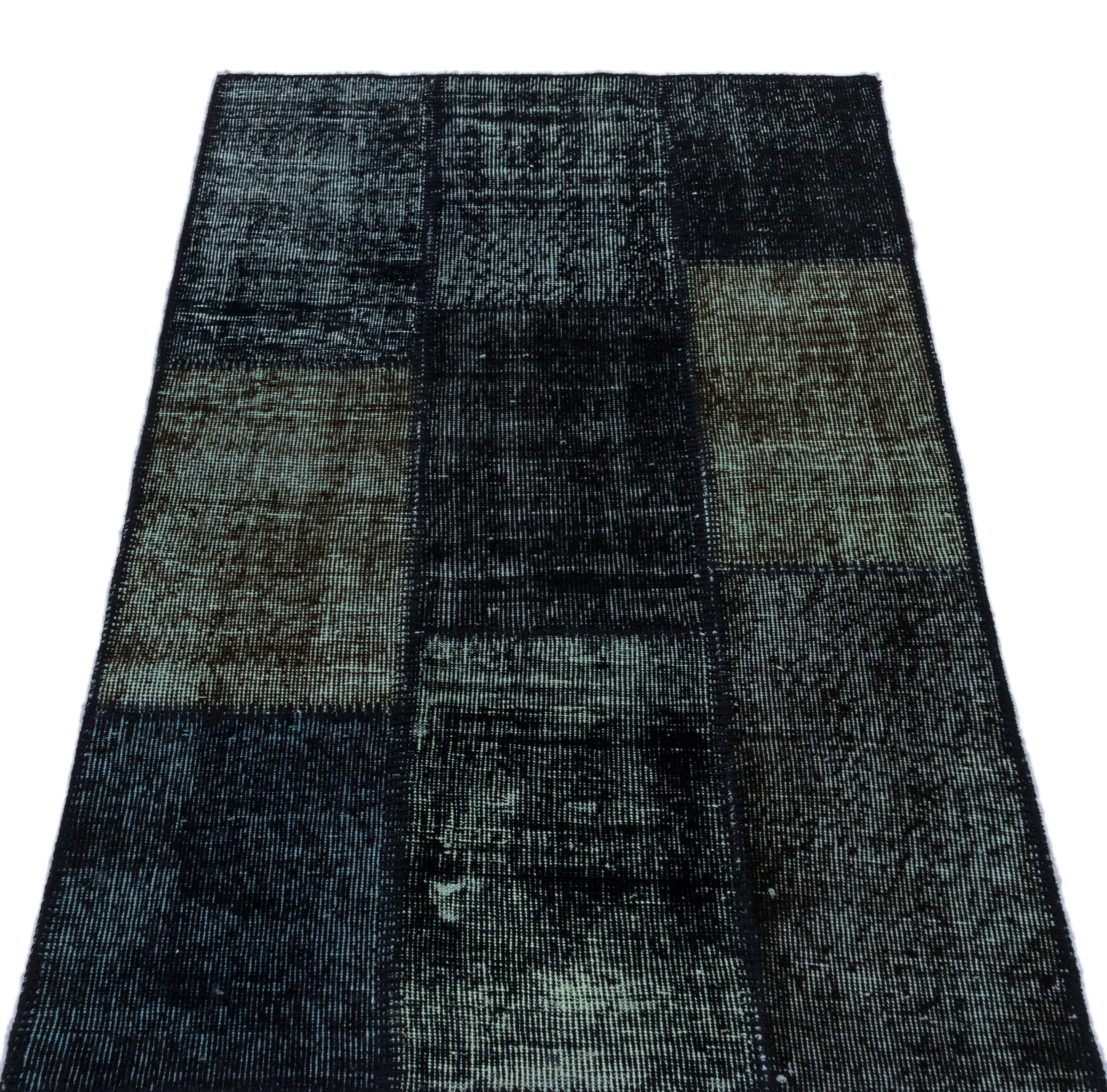 Black Over Dyed Patchwork Unique Rug 2'7'' x 4'11'' ft 80 x 150 cm