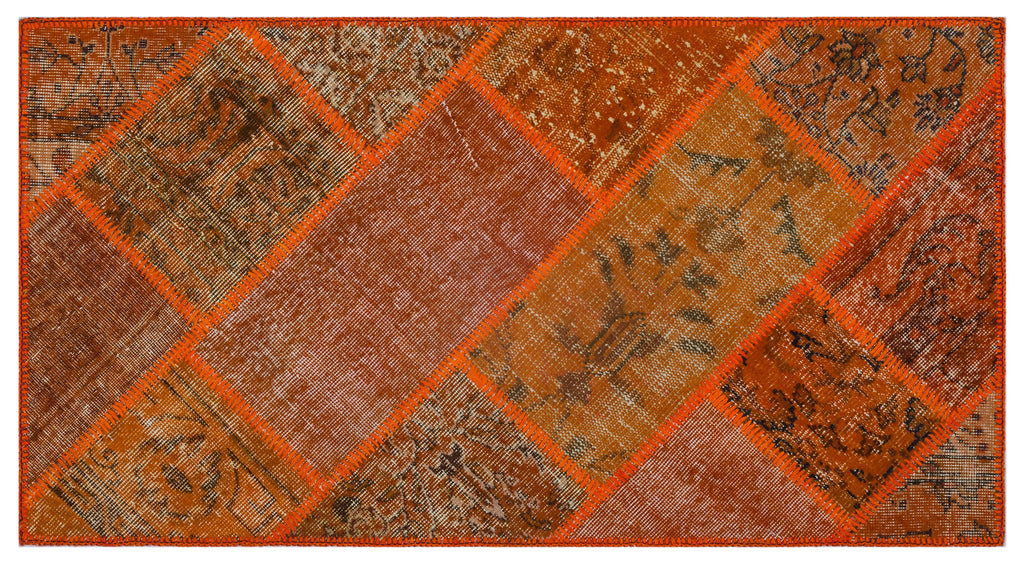 Orange Over Dyed Patchwork Unique Rug 2'7'' x 4'11'' ft 80 x 150 cm