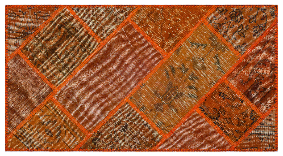 Orange Over Dyed Patchwork Unique Rug 2&#39;7&#39;&#39; x 4&#39;11&#39;&#39; ft 80 x 150 cm