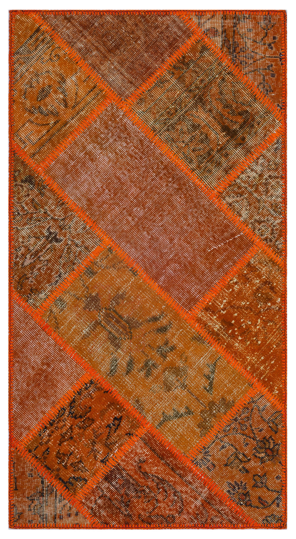 Orange Over Dyed Patchwork Unique Rug 2'7'' x 4'11'' ft 80 x 150 cm