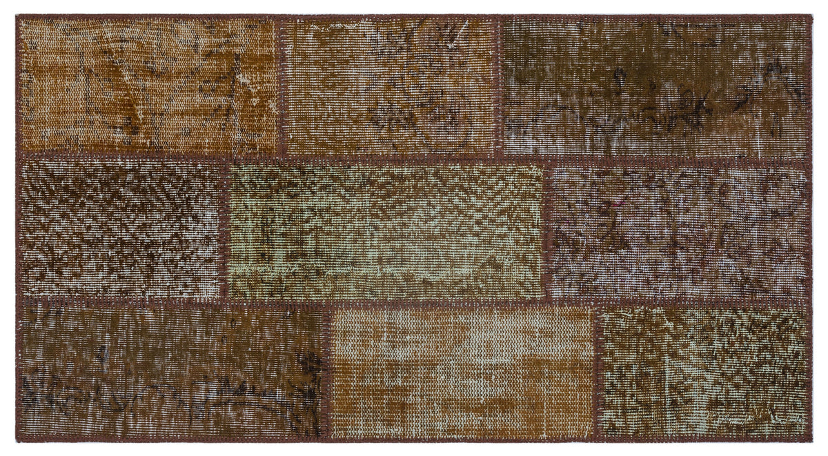 Brown Over Dyed Patchwork Unique Rug 2&#39;7&#39;&#39; x 4&#39;11&#39;&#39; ft 80 x 150 cm