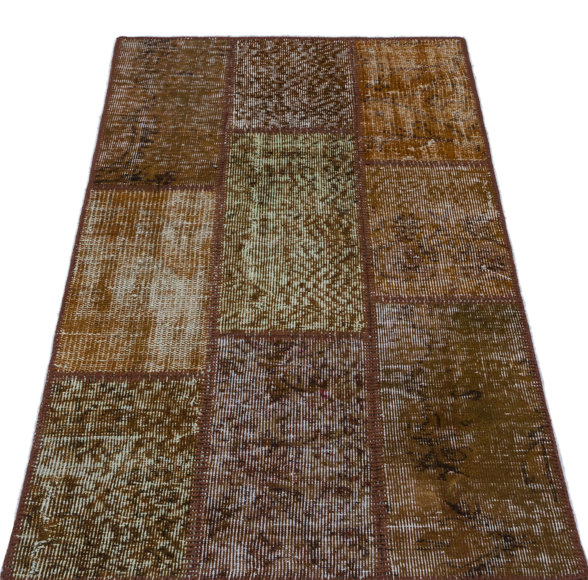 Brown Over Dyed Patchwork Unique Rug 2&#39;7&#39;&#39; x 4&#39;11&#39;&#39; ft 80 x 150 cm