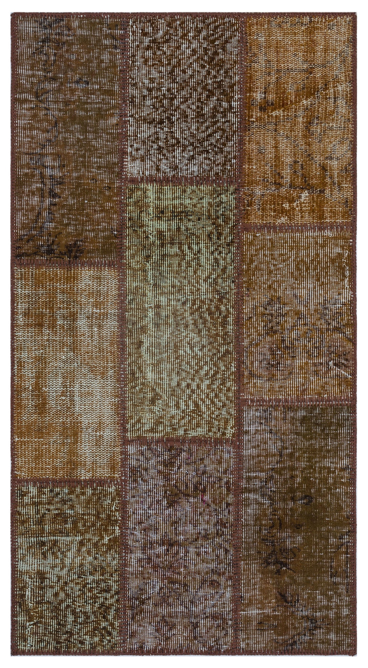Brown Over Dyed Patchwork Unique Rug 2&#39;7&#39;&#39; x 4&#39;11&#39;&#39; ft 80 x 150 cm