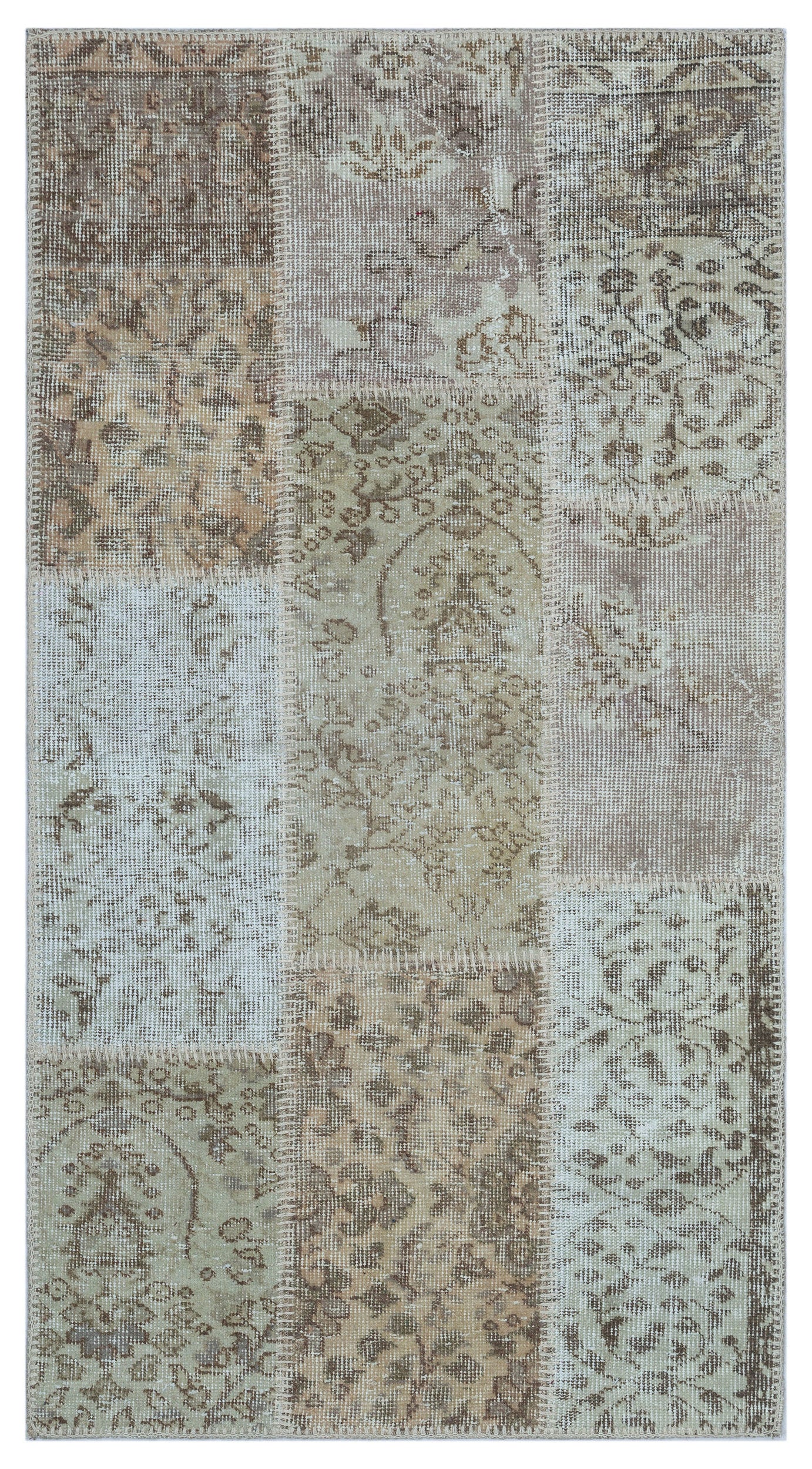 Beige Over Dyed Patchwork Unique Rug 2'7'' x 4'11'' ft 80 x 150 cm