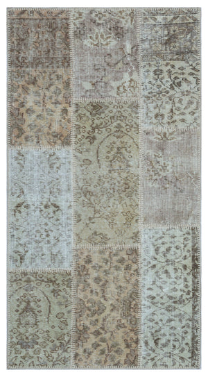 Beige Over Dyed Patchwork Unique Rug 2'7'' x 4'11'' ft 80 x 150 cm