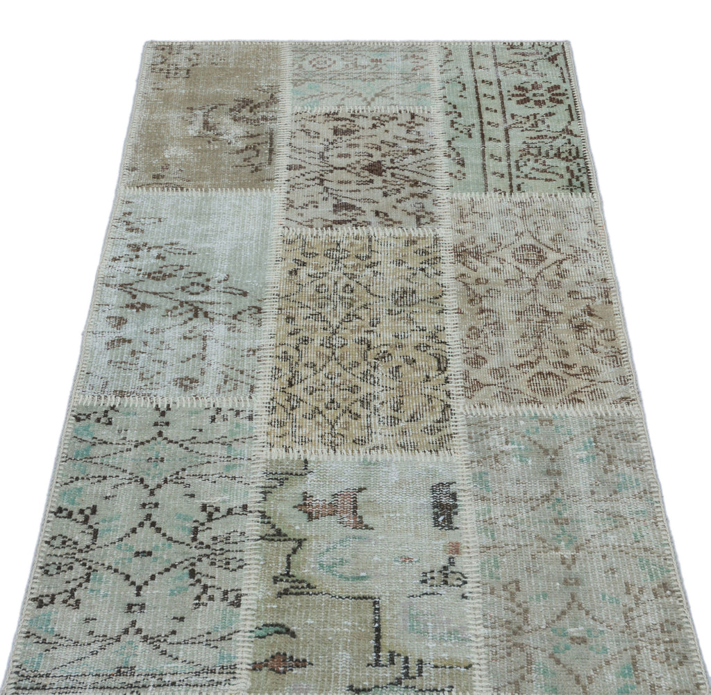 Beige Over Dyed Patchwork Unique Rug 2'7'' x 4'11'' ft 80 x 150 cm