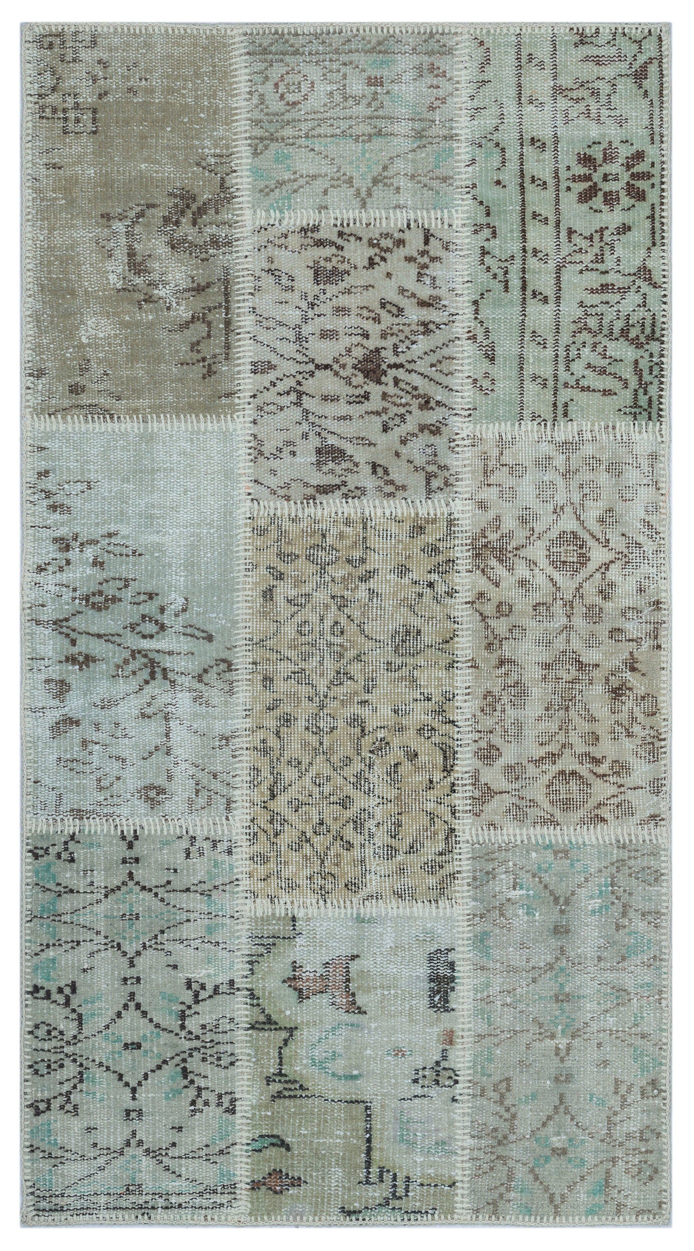 Beige Over Dyed Patchwork Unique Rug 2'7'' x 4'11'' ft 80 x 150 cm