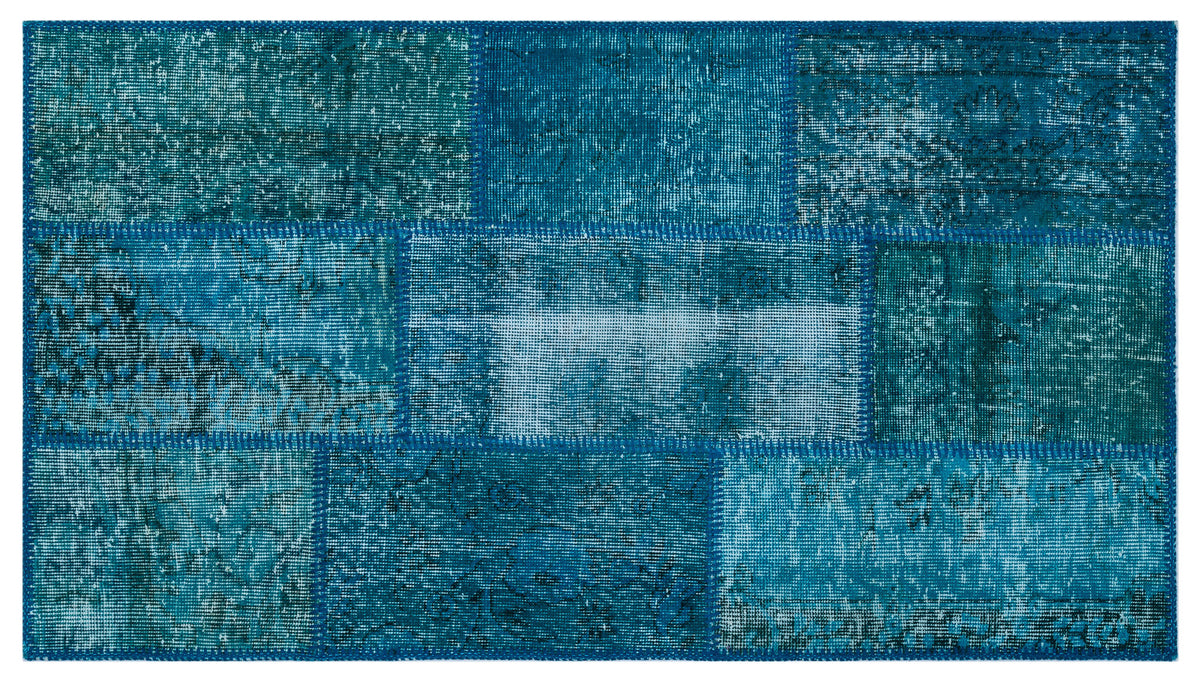 Turquoise  Over Dyed Patchwork Unique Rug 2&#39;7&#39;&#39; x 4&#39;11&#39;&#39; ft 80 x 150 cm