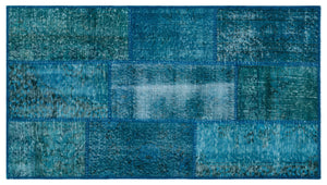 Turquoise  Over Dyed Patchwork Unique Rug 2'7'' x 4'11'' ft 80 x 150 cm