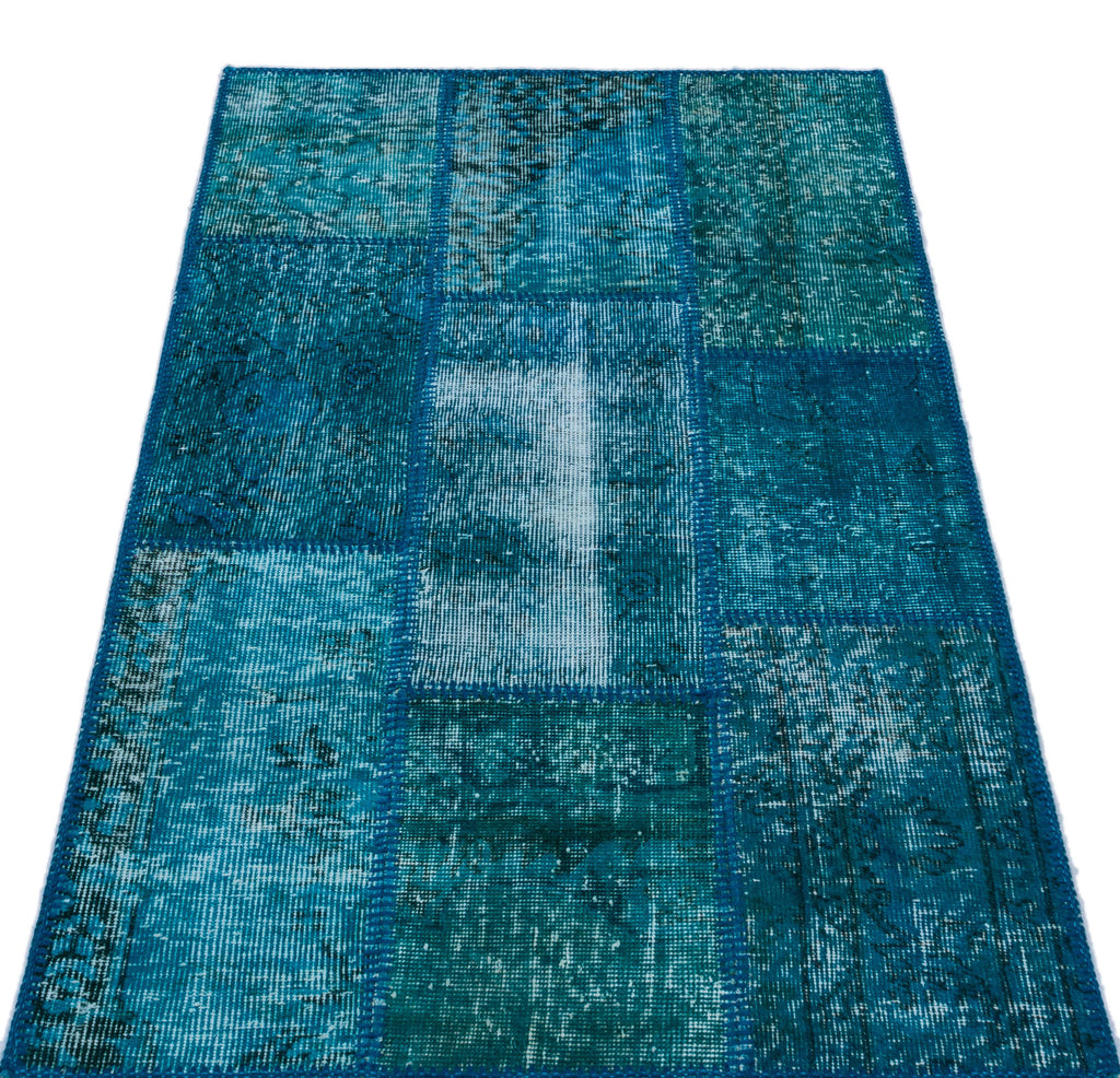 Turquoise  Over Dyed Patchwork Unique Rug 2'7'' x 4'11'' ft 80 x 150 cm