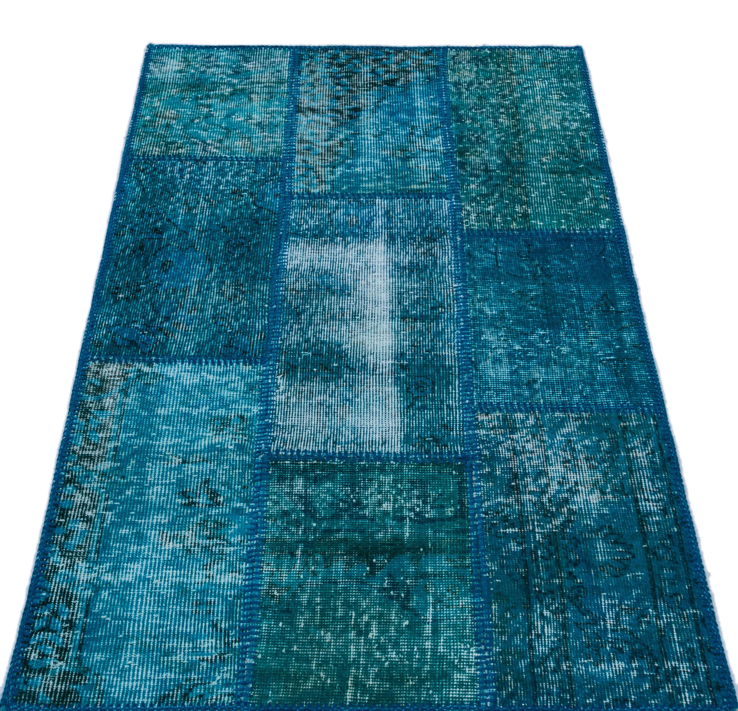 Turquoise  Over Dyed Patchwork Unique Rug 2'7'' x 4'11'' ft 80 x 150 cm
