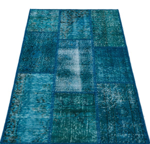 Turquoise  Over Dyed Patchwork Unique Rug 2'7'' x 4'11'' ft 80 x 150 cm