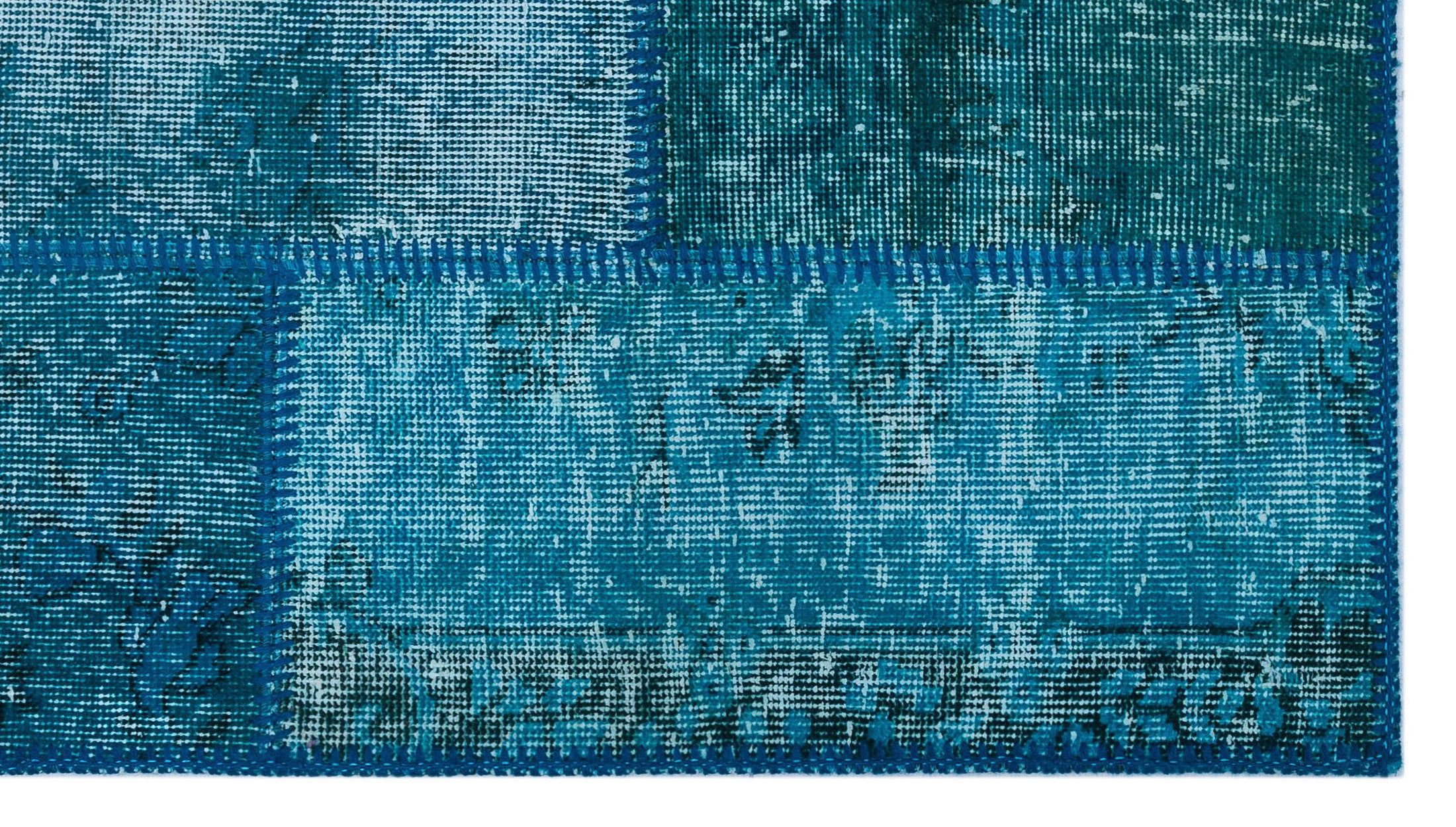 Turquoise  Over Dyed Patchwork Unique Rug 2'7'' x 4'11'' ft 80 x 150 cm